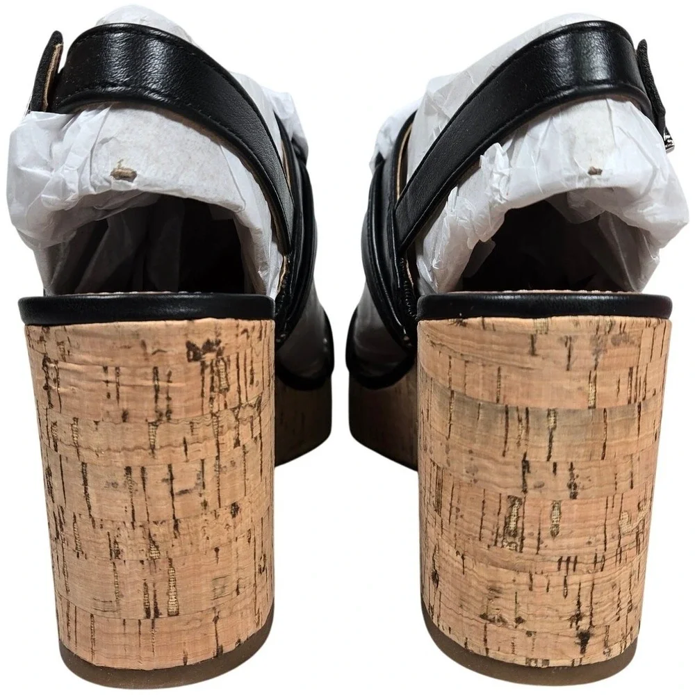 Sam & Libby Black‎ Leather Cork Platform Wedge Sandals Size 9